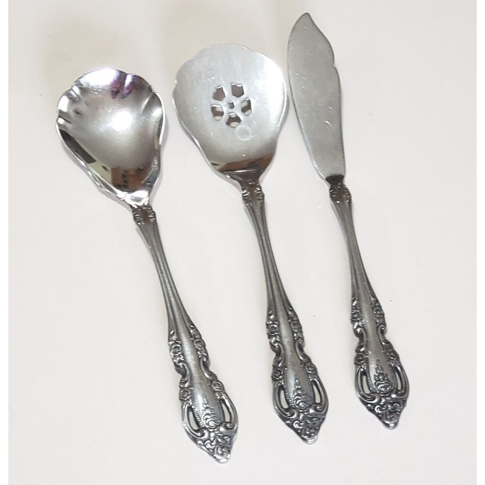 Oneida Brahms Serving 3pc Set butter knife jelly & sugar shell spoon stainless